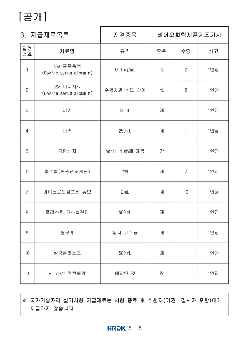 바이오화학제품제조기사 공개문제 5쪽 (한국산업인력공단 공식)