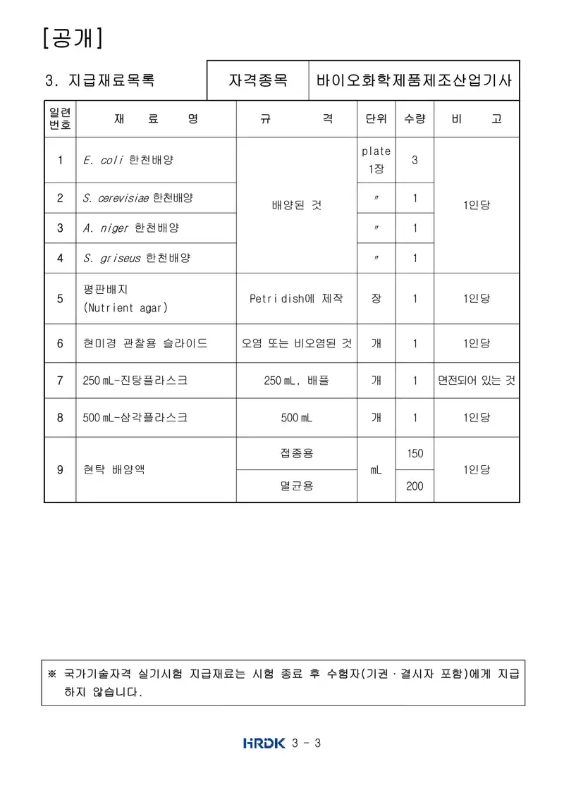 바이오화학제품제조산업기사 공개문제 3쪽 (한국산업인력공단 공식)