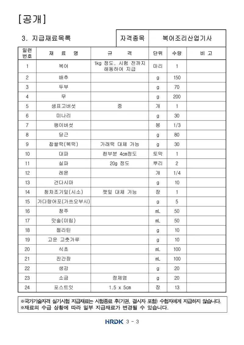 복어조리산업기사 공개문제 3쪽 (한국산업인력공단 공식)