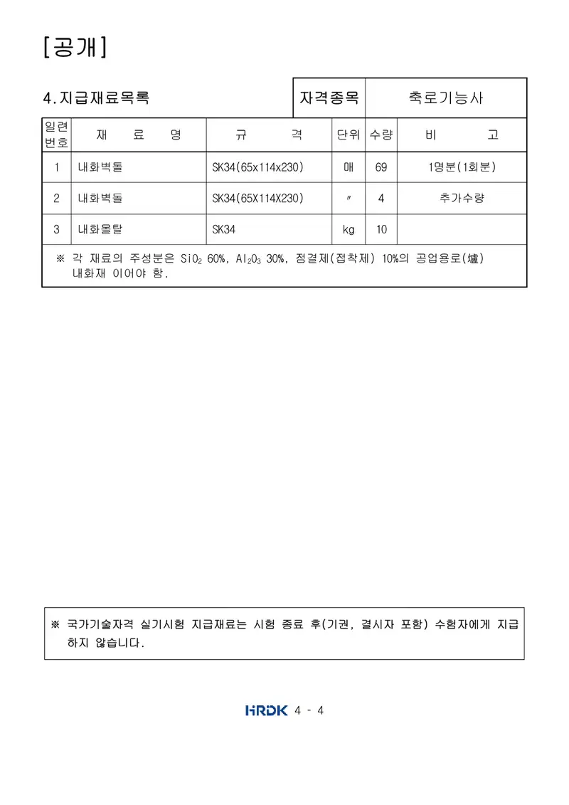 축로기능사 공개문제 4쪽 (한국산업인력공단 공식)