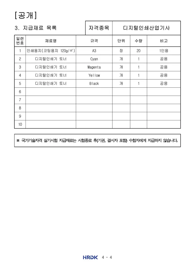 디지털인쇄산업기사 공개문제 4쪽 (한국산업인력공단 공식)