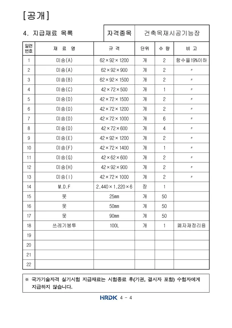 건축목재시공기능장 공개문제 4쪽 (한국산업인력공단 공식)