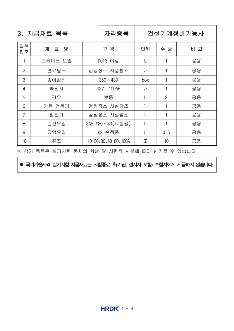 건설기계정비기능사 공개문제 4쪽 (한국산업인력공단 공식)