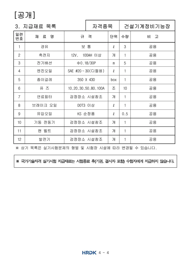 건설기계정비기능장 공개문제 4쪽 (한국산업인력공단 공식)