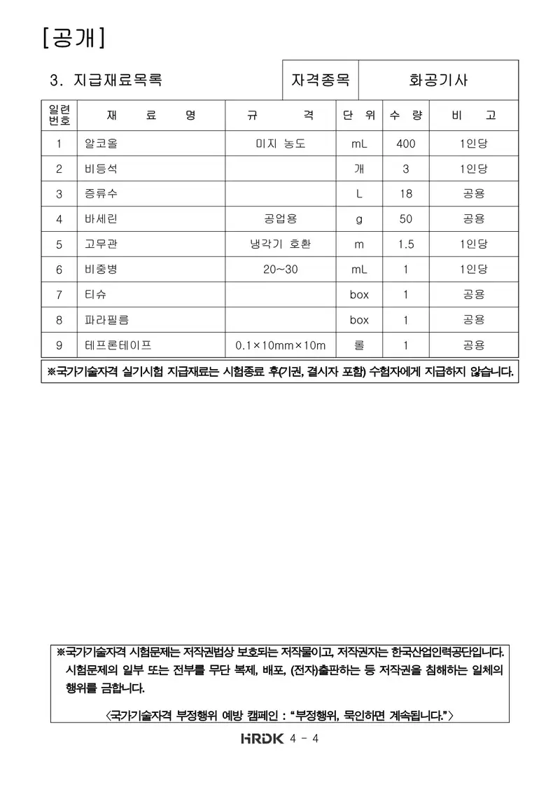화공기사 공개문제 4쪽 (한국산업인력공단 공식)
