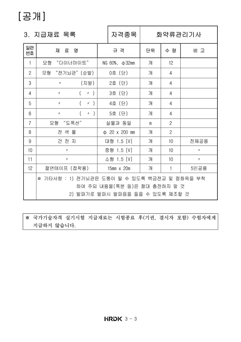 화약류관리기사 공개문제 3쪽 (한국산업인력공단 공식)
