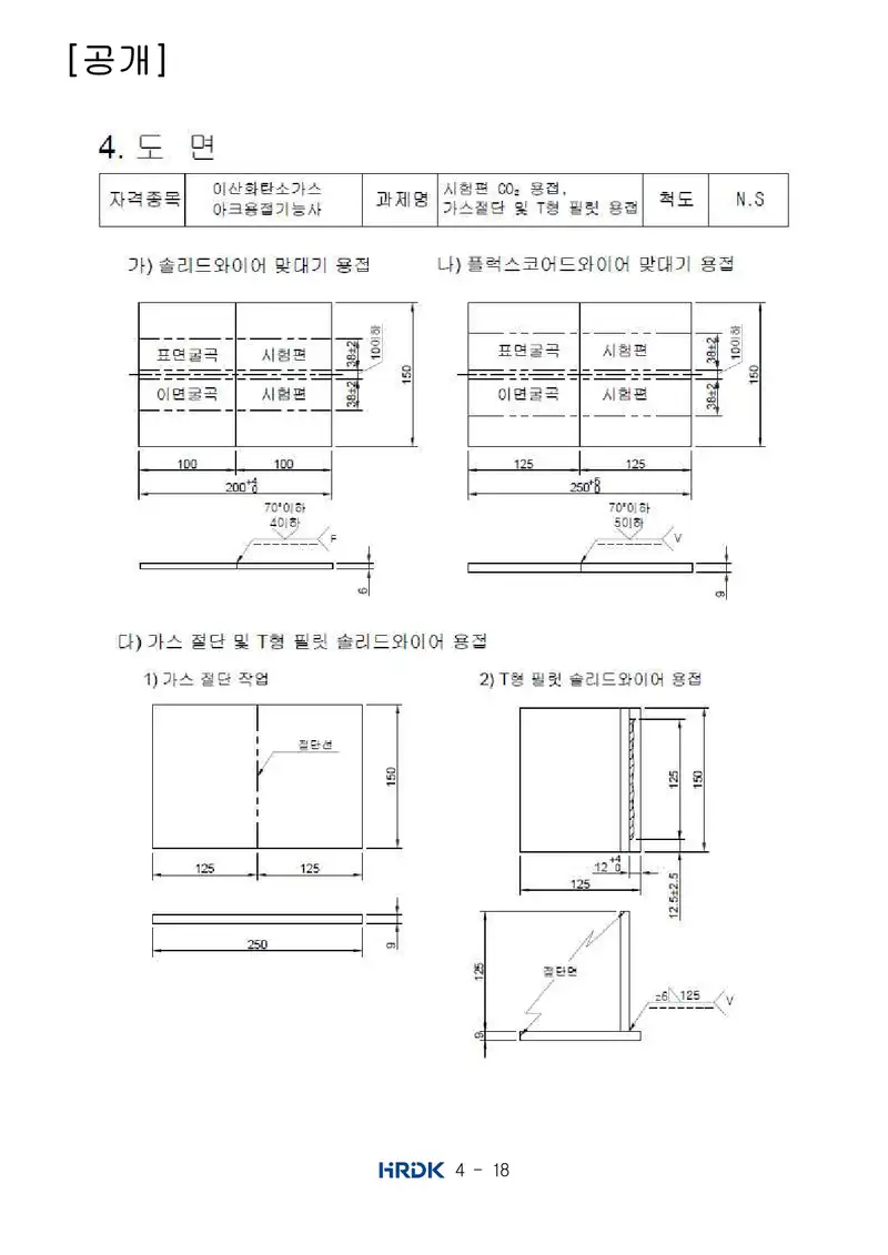 이산화탄소가스아크용접기능사 공개문제 18쪽 (한국산업인력공단 공식)