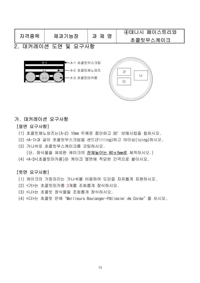 제과기능장 공개문제 13쪽 (한국산업인력공단 공식)
