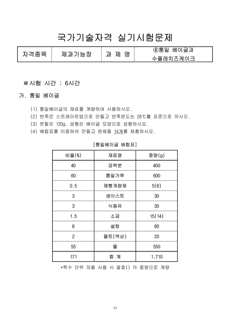 제과기능장 공개문제 17쪽 (한국산업인력공단 공식)