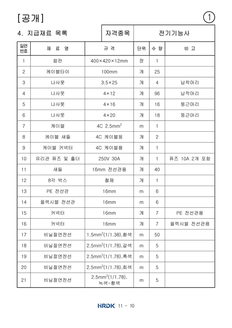 전기기능사 공개문제 10쪽 (한국산업인력공단 공식)