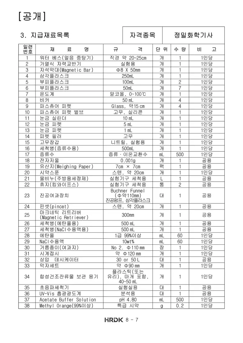 정밀화학기사 공개문제 7쪽 (한국산업인력공단 공식)