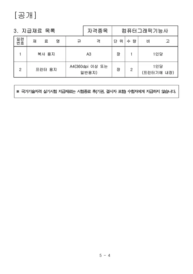 컴퓨터그래픽기능사 공개문제 4쪽 (한국산업인력공단 공식)