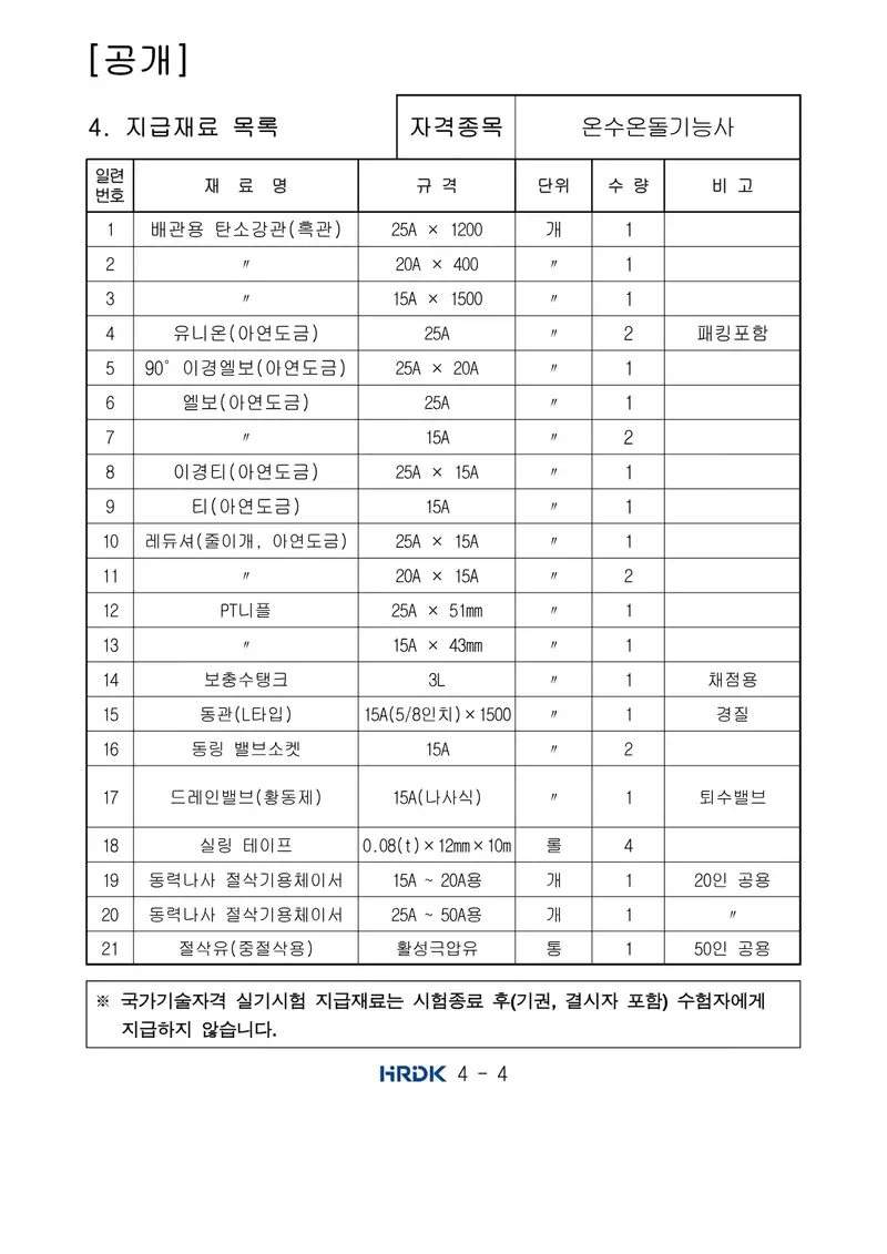 온수온돌기능사 공개문제 4쪽 (한국산업인력공단 공식)