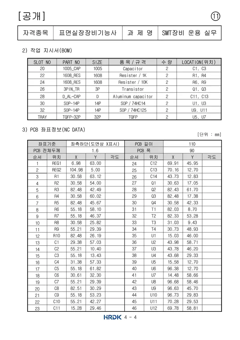 표면실장장비기능사 공개문제 14쪽 (한국산업인력공단 공식)