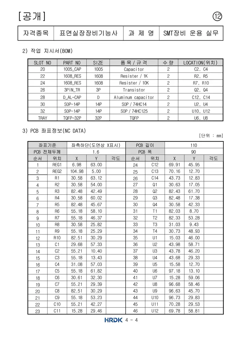 표면실장장비기능사 공개문제 15쪽 (한국산업인력공단 공식)