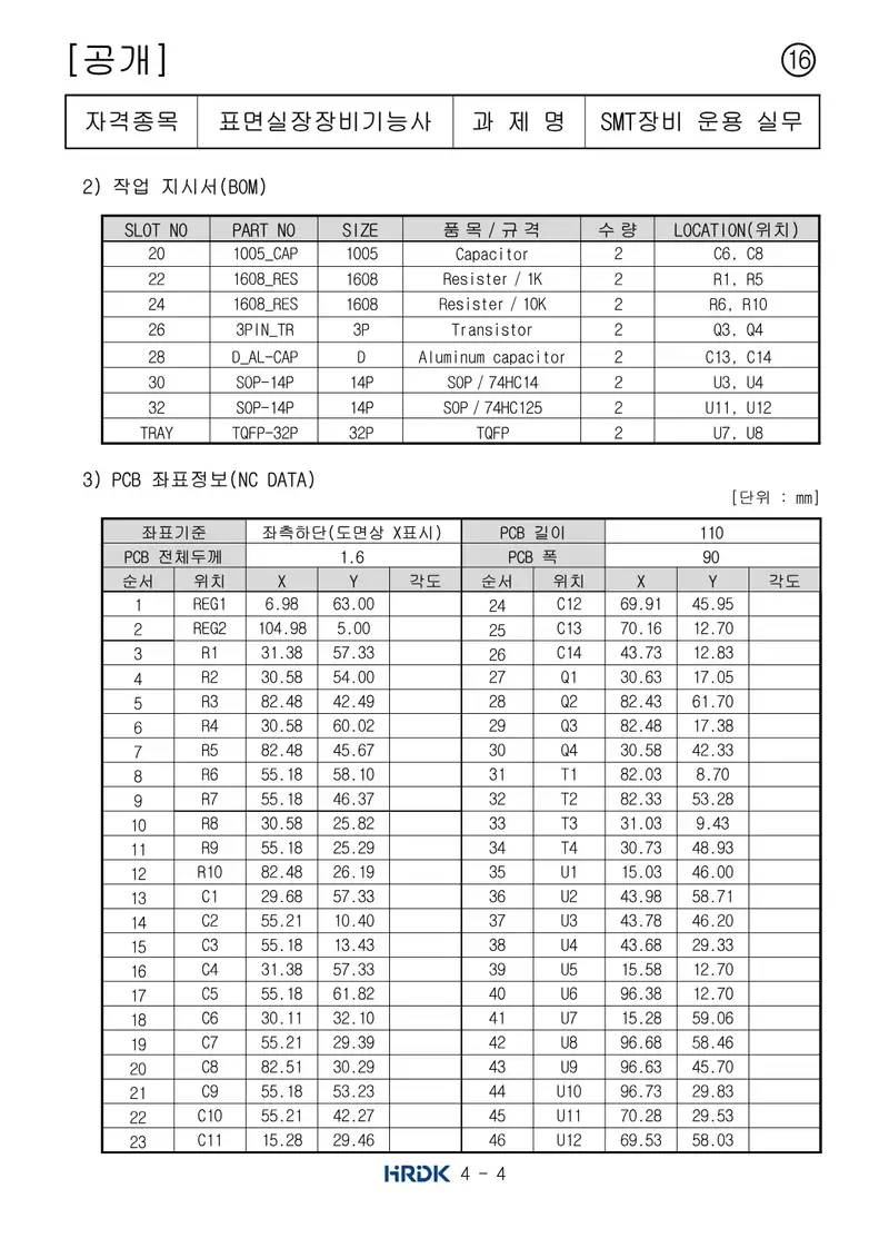 표면실장장비기능사 공개문제 19쪽 (한국산업인력공단 공식)