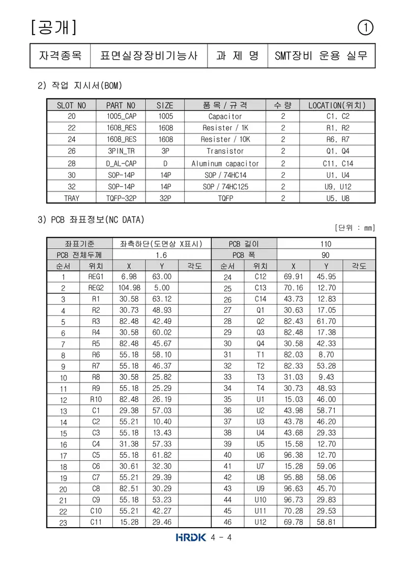 표면실장장비기능사 공개문제 4쪽 (한국산업인력공단 공식)