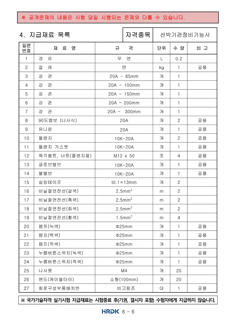 선박기관정비기능사 공개문제 6쪽 (한국산업인력공단 공식)