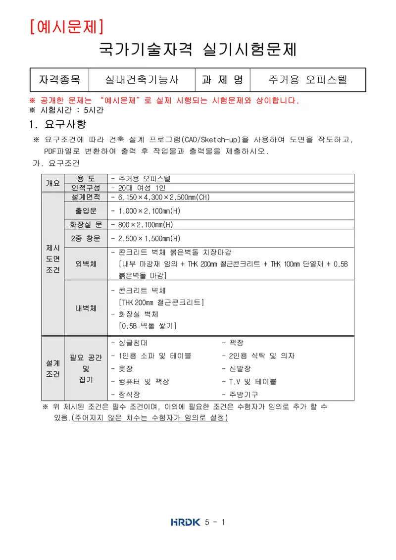 실내건축기능사 공개문제 1쪽 (한국산업인력공단 공식)