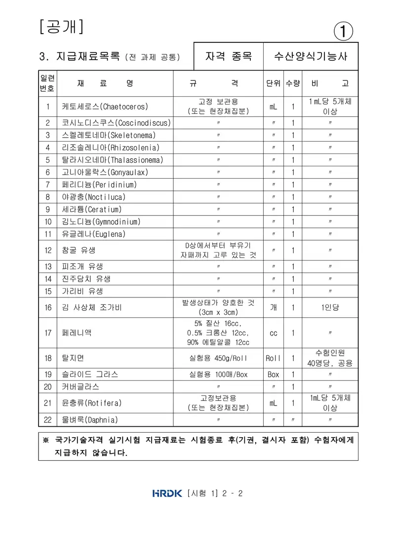 수산양식기능사 공개문제 2쪽 (한국산업인력공단 공식)