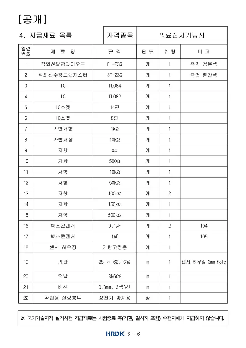 의료전자기능사 공개문제 6쪽 (한국산업인력공단 공식)