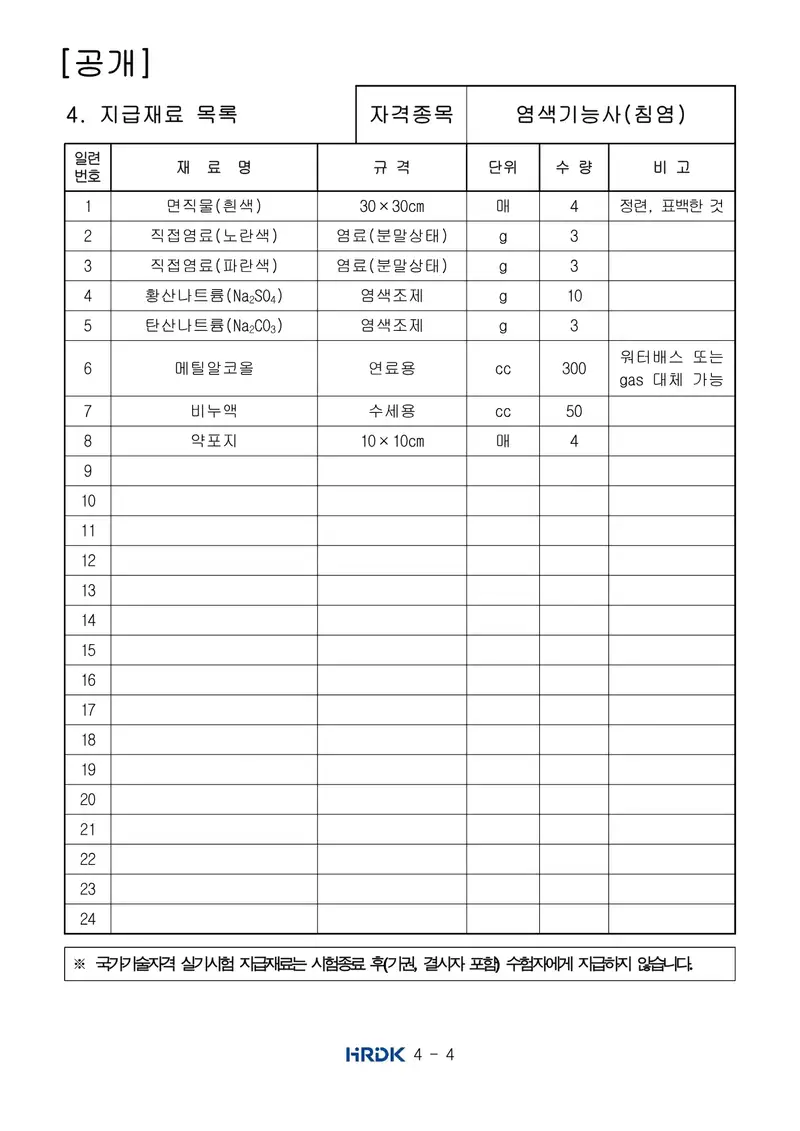 염색기능사(침염) 공개문제 4쪽 (한국산업인력공단 공식)